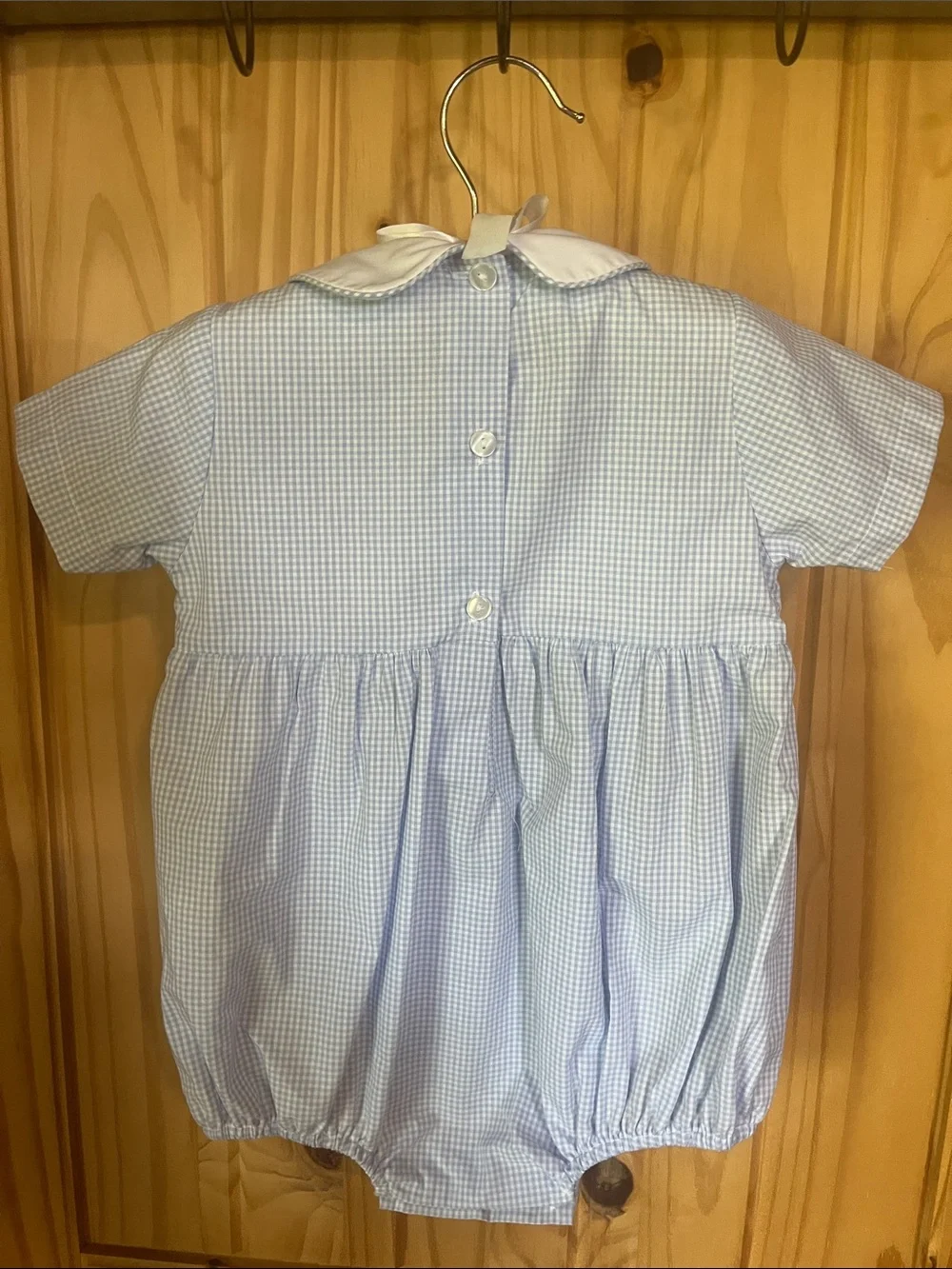 Edgehill Collection White-Collar Blue Gingham Anchor Baby Romper